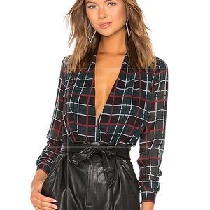 Lovers + Friends Get Down Plaid Print Faux Twist Wrap Blouse - S